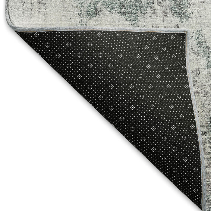 10' X 14' Abstract Washable Area Rug With UV Protection - Teal / Gray