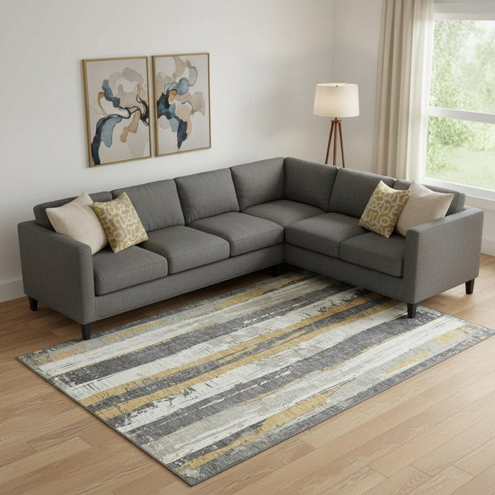 10' X 14' Striped Washable Area Rug With UV Protection (706427) - Gold / Gray