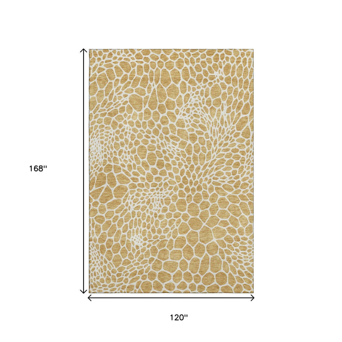 10' X 14' Geometric Washable Area Rug With UV Protection (673049) - Gold / Ivory