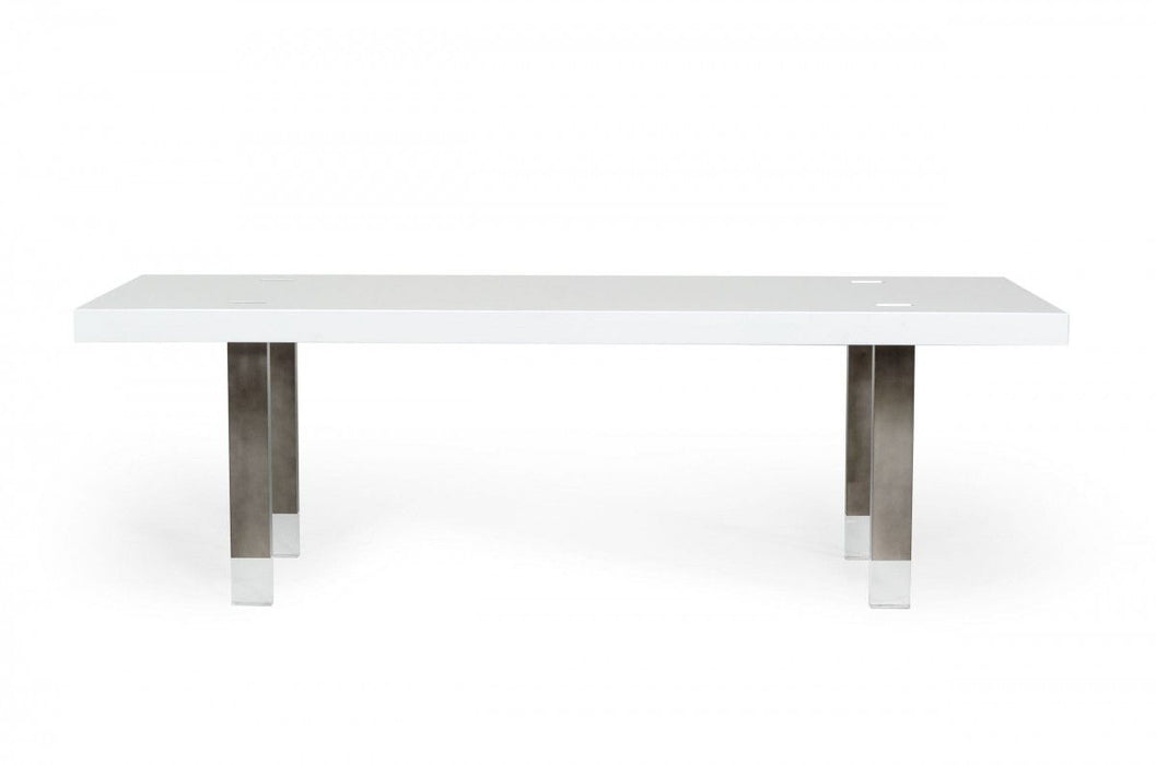 95" Stainless Steel Dining Table - White / Gray