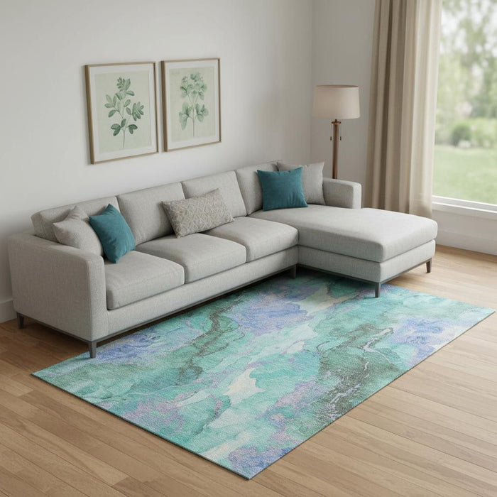 10' X 14' Abstract Washable Area Rug With UV Protection (701347) - Teal / Lavender / Ivory