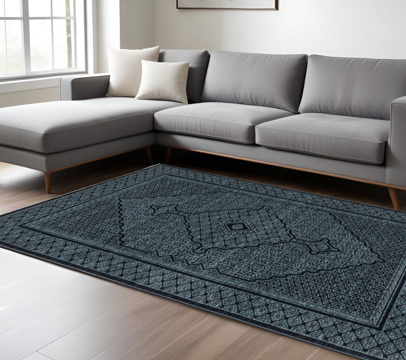 10' X 13' Medallion Area Rug With Fringe - Blue And Teal