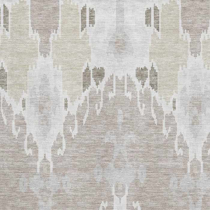 9' X 12' Ikat Washable Area Rug With UV Protection - Ivory