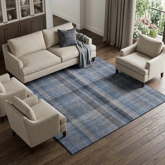 8' X 10' Plaid Washable Area Rug With UV Protection (648494) - Blue / Gray