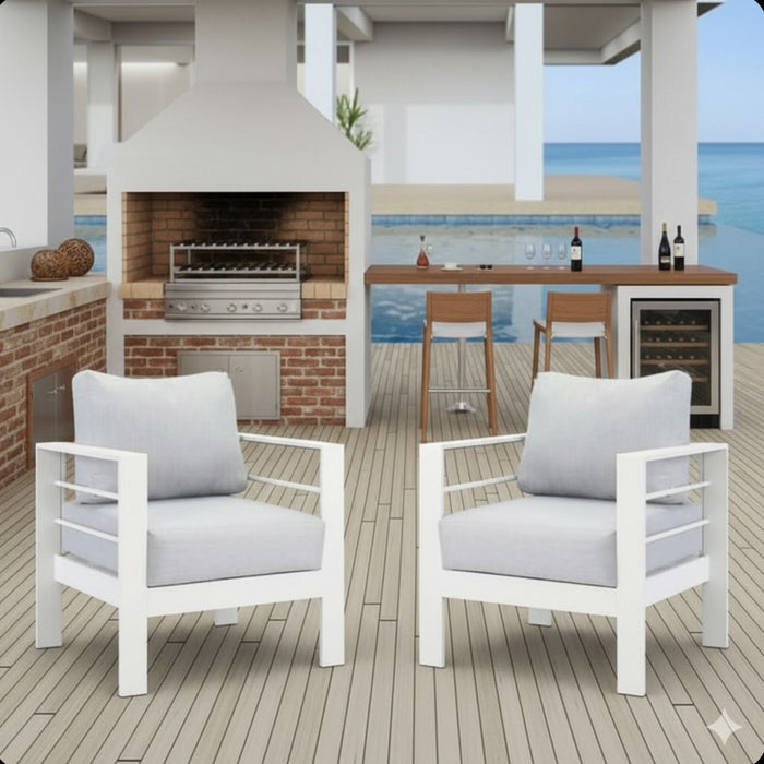 Giga modern all-weather patio armchairs with thick cushions, set of 2, featuring stylish frame and comfortable seating for outdoor use