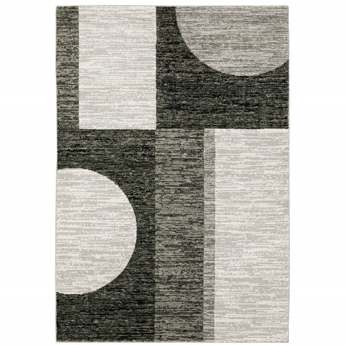5' x 7' Geometric Power Loom Area Rug - Gray And Ivory
