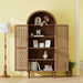 Giga tall walnut kitchen pantry cabinet with hollow carved doors and adjustable shelves for versatile kitchen storage.