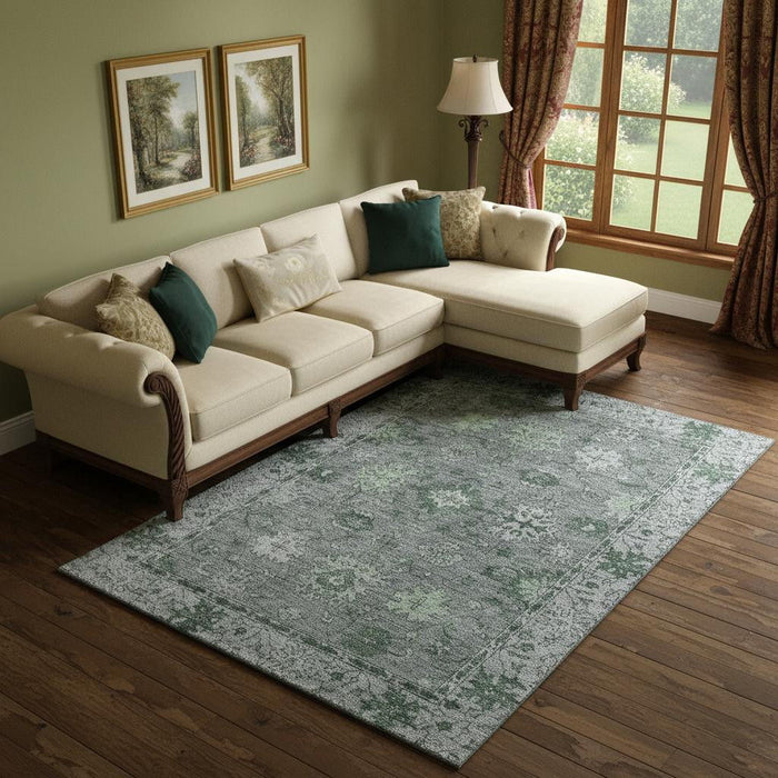 10' X 14' Oriental Washable Area Rug With UV Protection (716539) - Sage / Gray