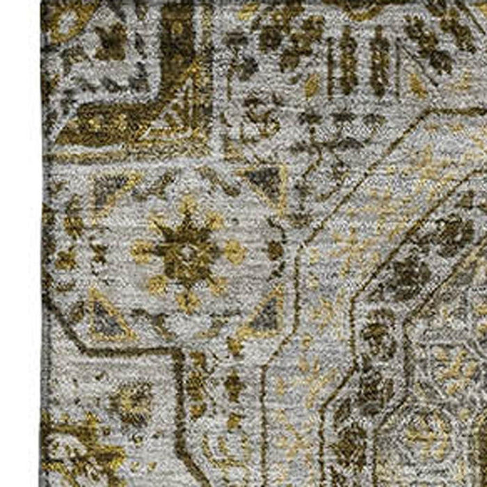 10' X 14' Medallion Washable Area Rug With UV Protection (708241) - Taupe / Ivory / Gold