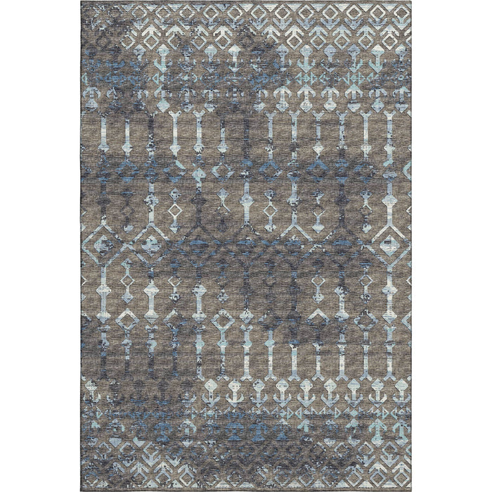 10' X 14' Burnished Tribal Washable Area Rug With UV Protection (644150) - Burnished Brown / Blue
