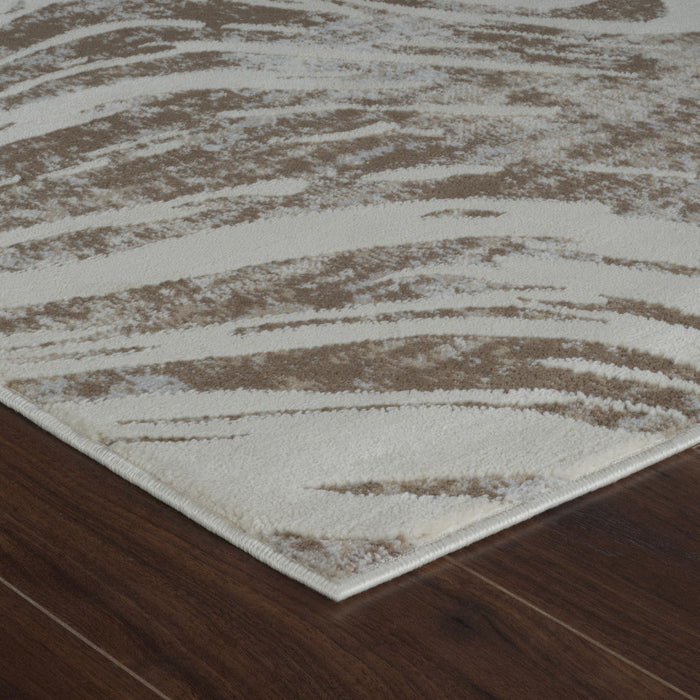 7.9' x 7.9' Modern Abstract Distressed Polypropylene Area Rug - Beige And Brown