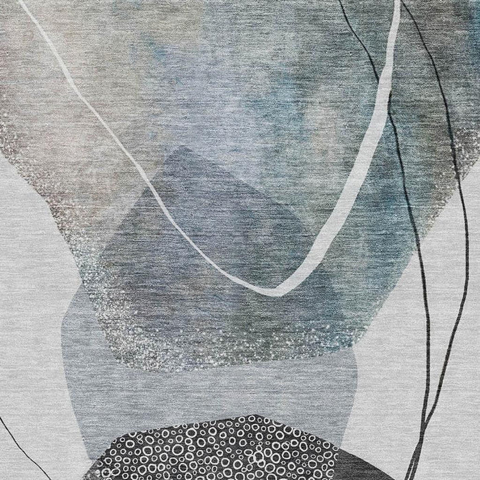 10' X 14' Abstract Washable Area Rug With UV Protection (717218) - Ivory / Gray