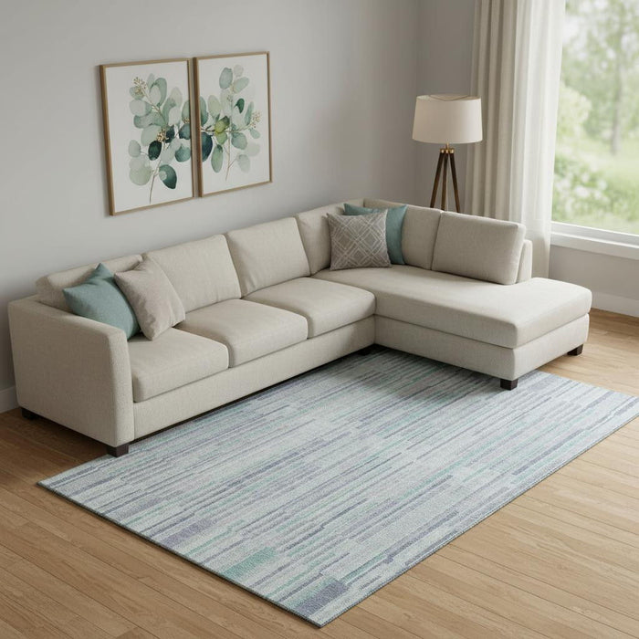 10' X 14' Striped Washable Area Rug With UV Protection (717887) - Mint Green / Denim Blue