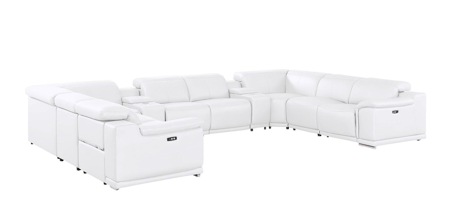 Leather Modular U Shaped Ten Piece Corner Sectional With Console - White