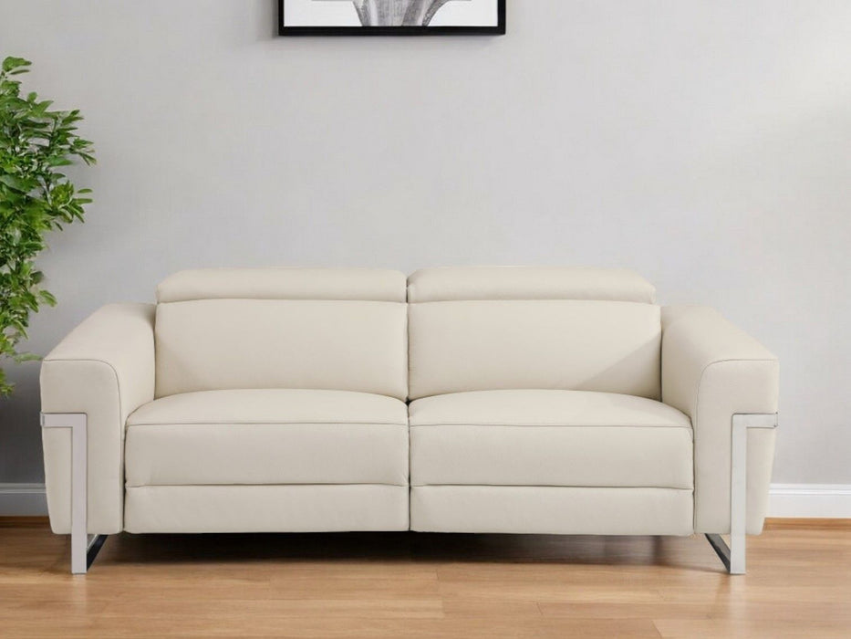 Italian Leather USB Reclining Sofa - Beige