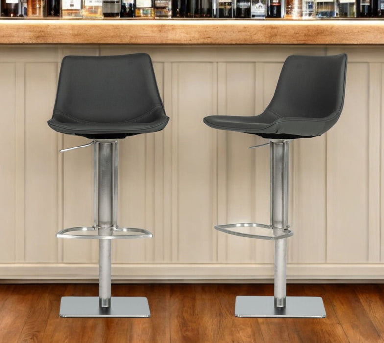 Faux Leather And Stainless Steel Swivel Low Back Bar Height Bar Chair - Gray And Silver