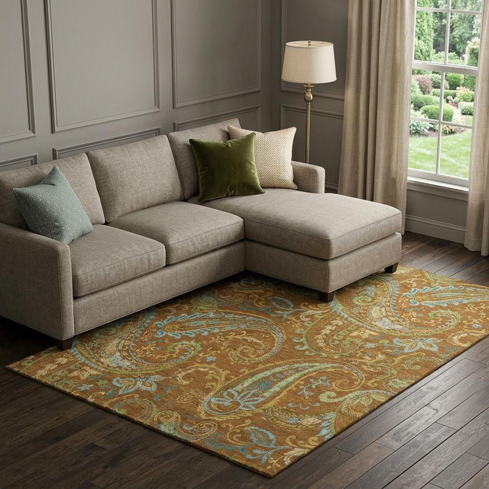 8' X 10' Paisley Washable Area Rug With UV Protection (647990) - Rust / Blue / Green
