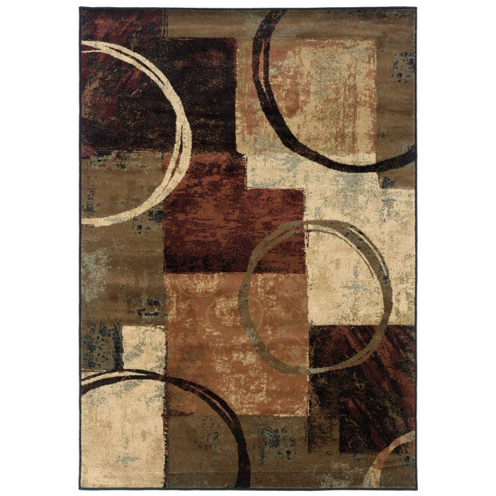 8' x 11' Abstract Geometric Area Rug - Brown And Black
