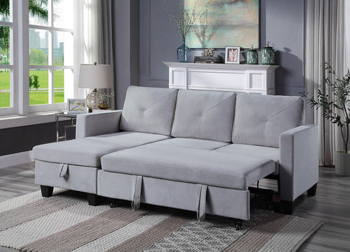 Giga Nova reversible sleeper sectional sofa with storage chaise, featuring fabric upholstery and a modern design.