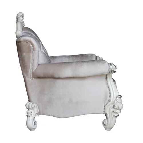 Fabric Damask Tufted Chair And A Half And Toss Pillows - Ivory And Antiqued White