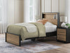 Signature Design by Ashley Kozmour Bookcase Complete Bed Frame in panel bed style with built-in storage and headboard, natural wood finish.