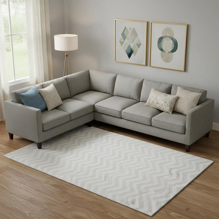 10' X 14' Chevron Washable Area Rug With UV Protection (673303) - Ivory / Beige