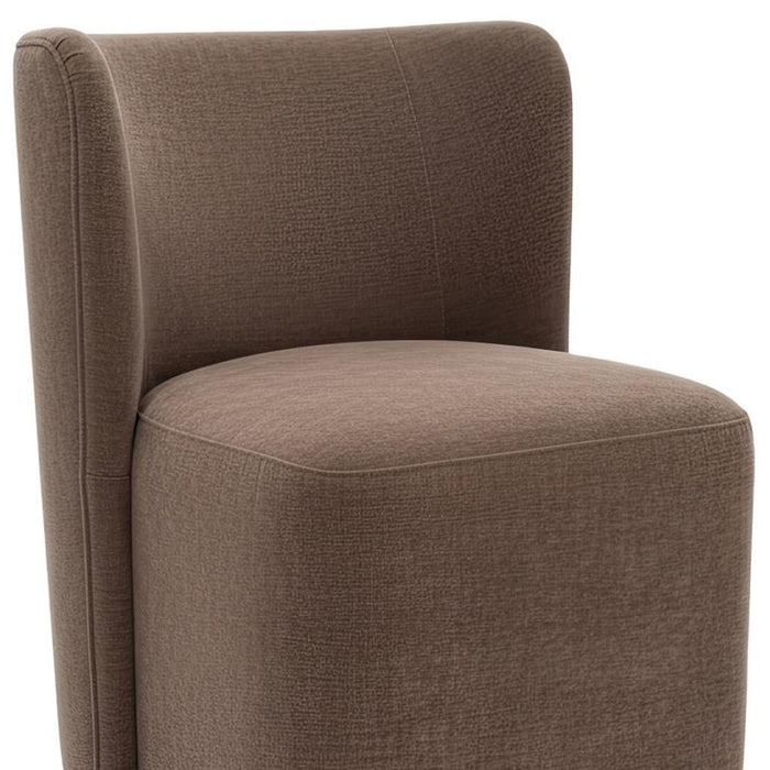 Upholstery Steel Dining Side Chair With Wheels - Taupe / Brown