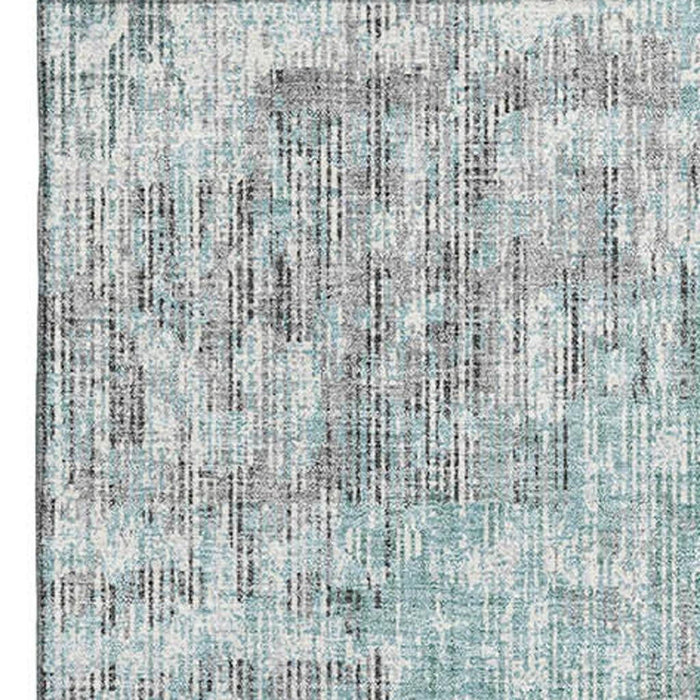 10' X 14' Geometric Washable Area Rug With UV Protection (710485) - Teal / Gray