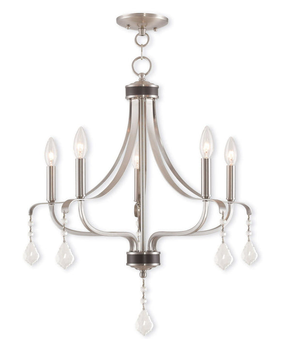 27'' Five Light Dimmable Chandelier With Shades - Nickel