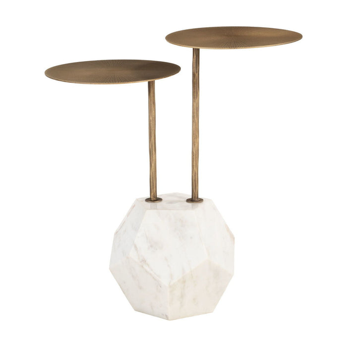 25" Marble Pedestal End Table - White