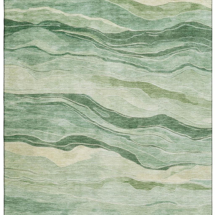 10' X 14' Striped Washable Area Rug With UV Protection (692511) - Green / Beige
