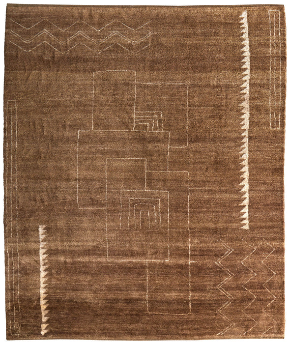 8' X 10' Wool Abstract Hand Knotted Distressed Area Rug (617266) - Brown / Ivory