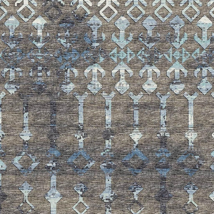 10' X 14' Burnished Tribal Washable Area Rug With UV Protection (644150) - Burnished Brown / Blue