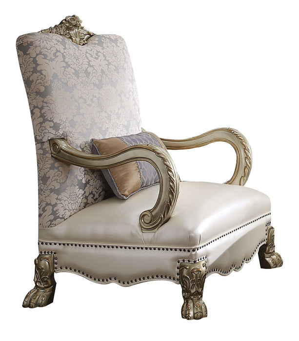Faux Leather Damask Arm Chair - Pearl And Gold