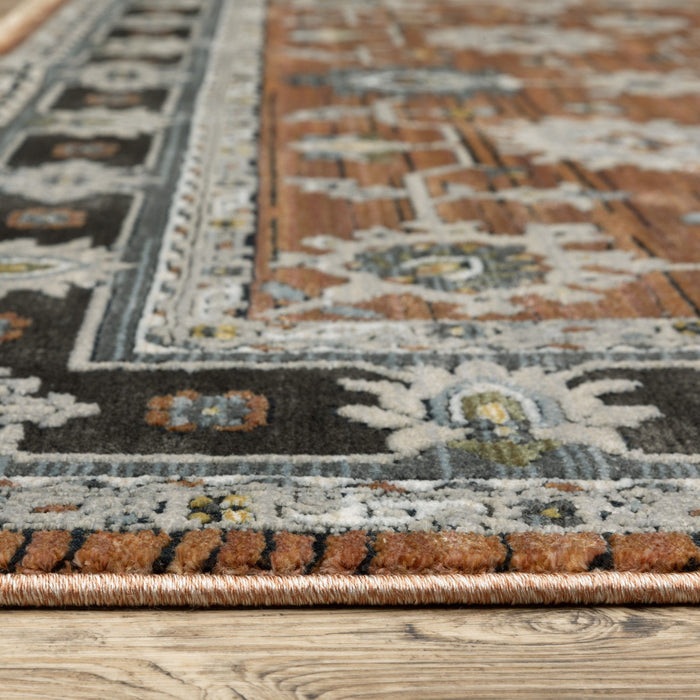 10' X 13' Oriental Area Rug With Fringe (575100) - Rust / Gray / Beige