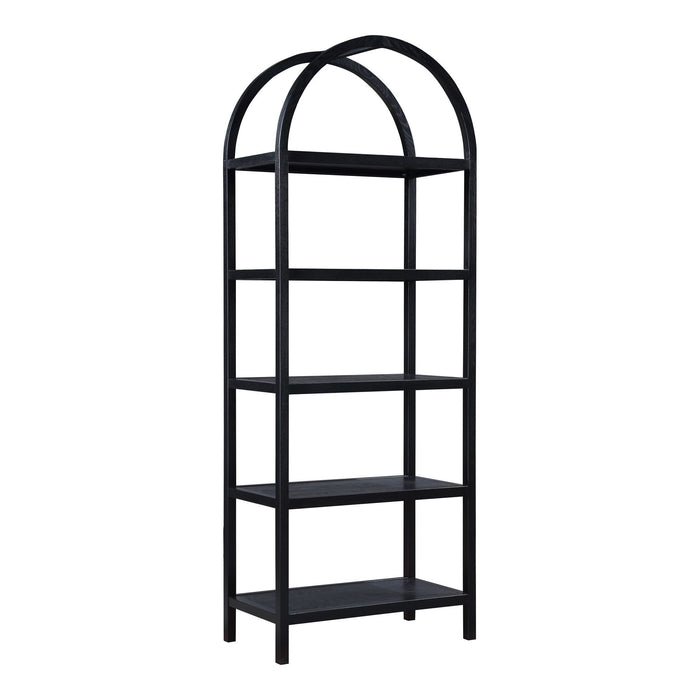 Five Tier Arched Top Bookcase - Black / Oak