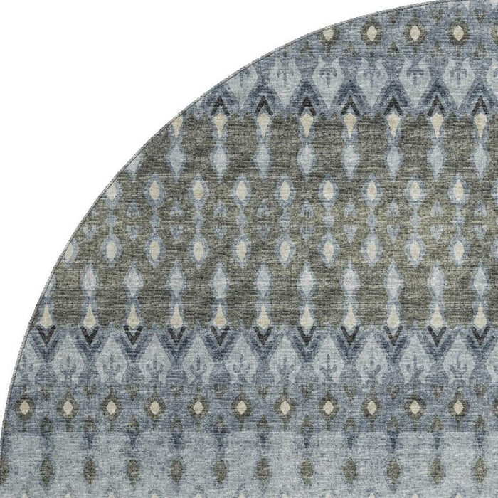 8' Tribal Washable Round Rug With UV Protection - Midnight And Gray