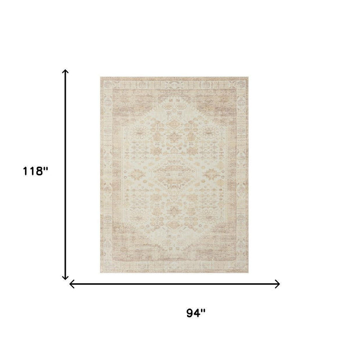 8' X 10' Abstract Washable Non Skid Area Rug (534022) - Beige / Ivory