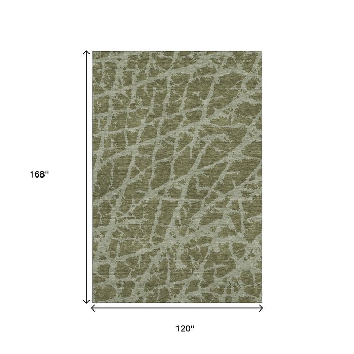 10' X 14' Abstract Washable Area Rug With UV Protection (646560) - Olive Green / Gray