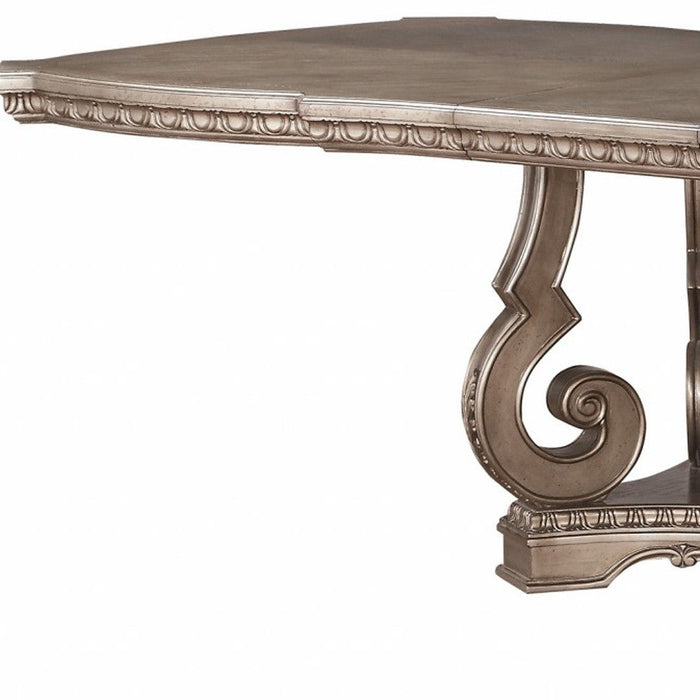 76" Solid Wood Double Pedestal Base Dining Table - Champagne