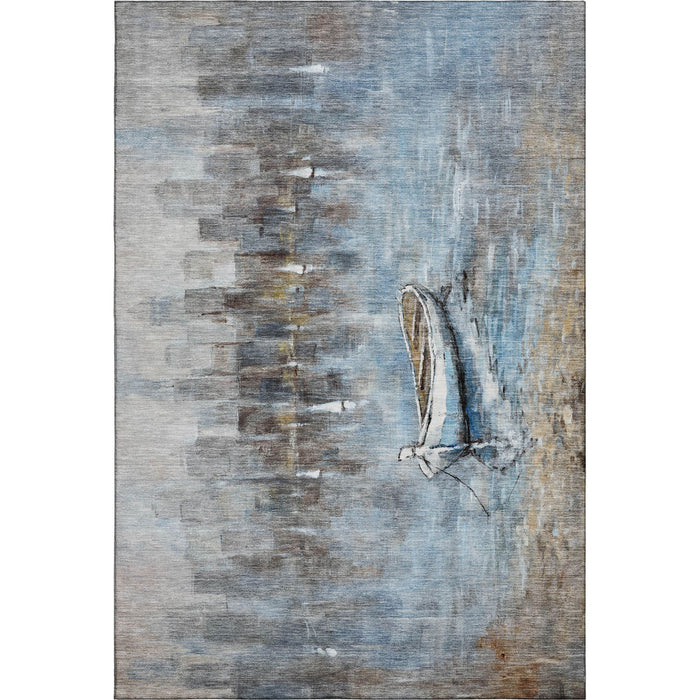 10' X 14' Nautical Washable Area Rug With UV Protection (716671) - Blue / Beige