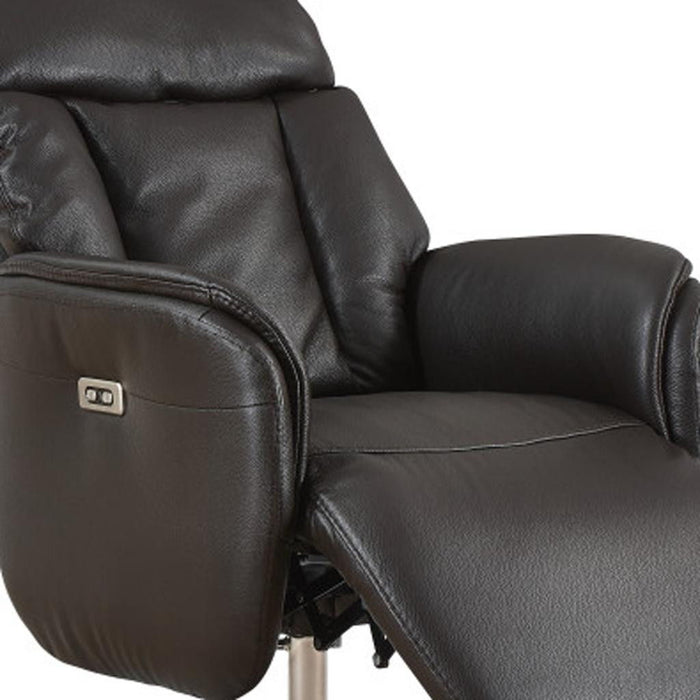 Tufted Genuine Leather Power Swivel Recliner (730573) - Brown