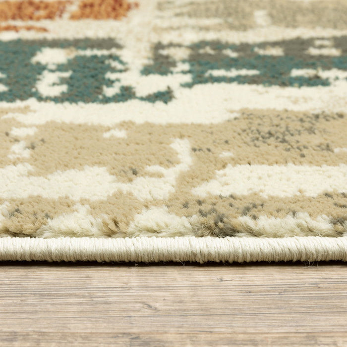 10' x 13' Abstract Power Loom Stain Resistant Area Rug - Beige Terracotta Green Navy And Gray