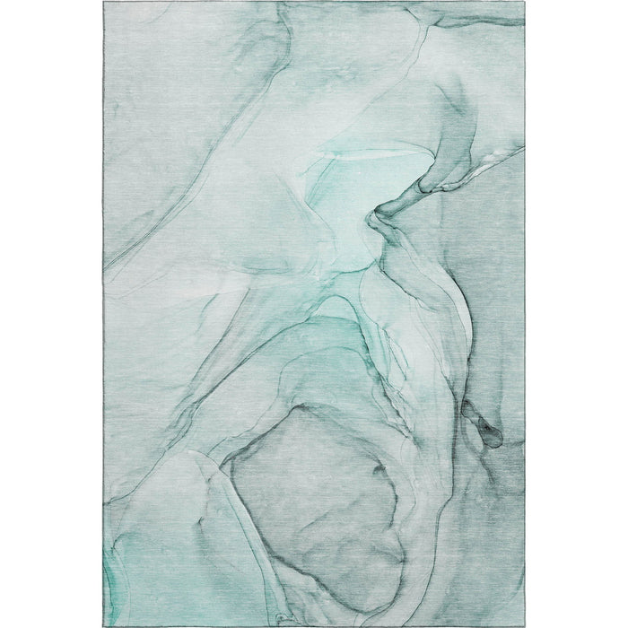 10' X 14' Abstract Washable Area Rug With UV Protection (646656) - Teal / Ivory
