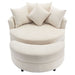 Giga 360° swivel accent barrel chair with matching storage ottoman and four decorative pillows, modern round living room furniture