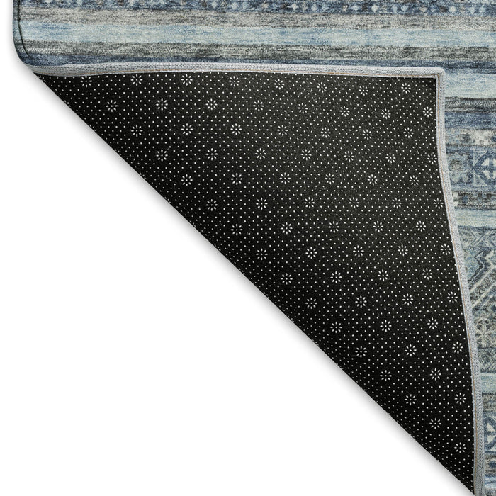 10' X 14' Striped Washable Area Rug With UV Protection (696176) - Blue / Gray