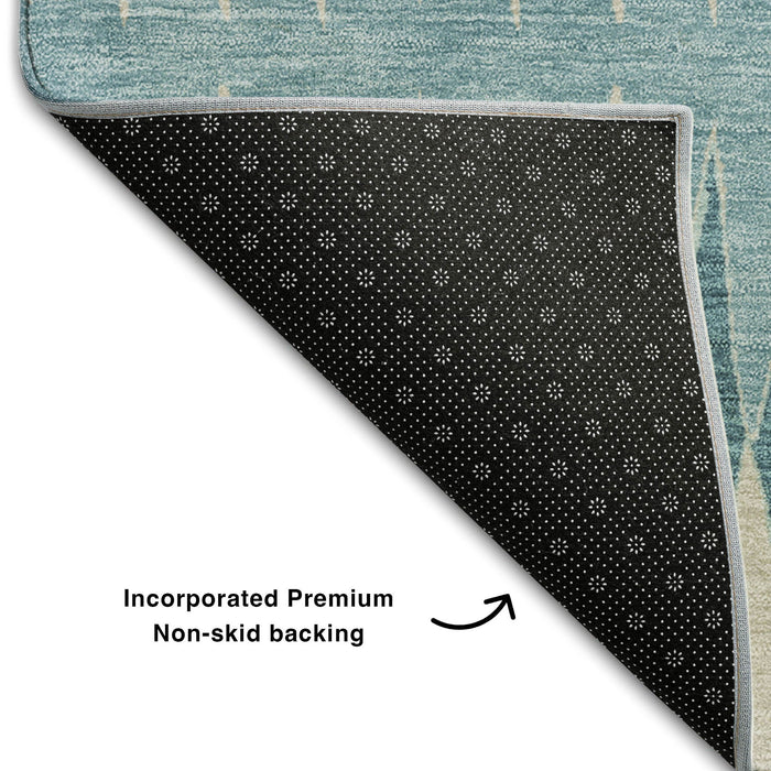 10' X 14' Striped Washable Area Rug With UV Protection (669012) - Teal / Beige