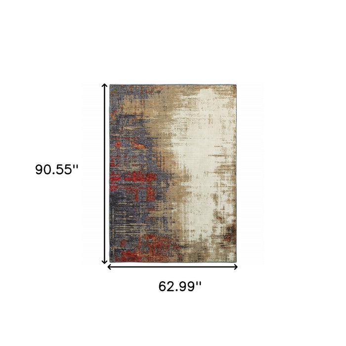 5.3' x 7.6' Abstract Power Loom Area Rug - Blue And Beige