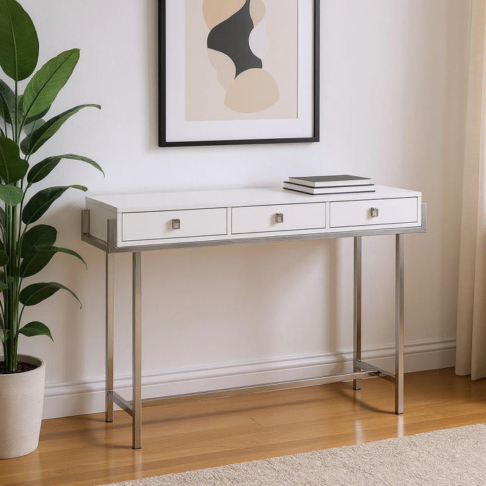 Console Table And Drawers - White And Silver