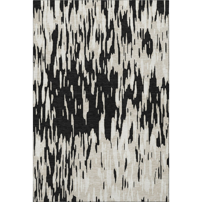 10' X 14' Abstract Washable Area Rug With UV Protection (675138) - Black / Ivory